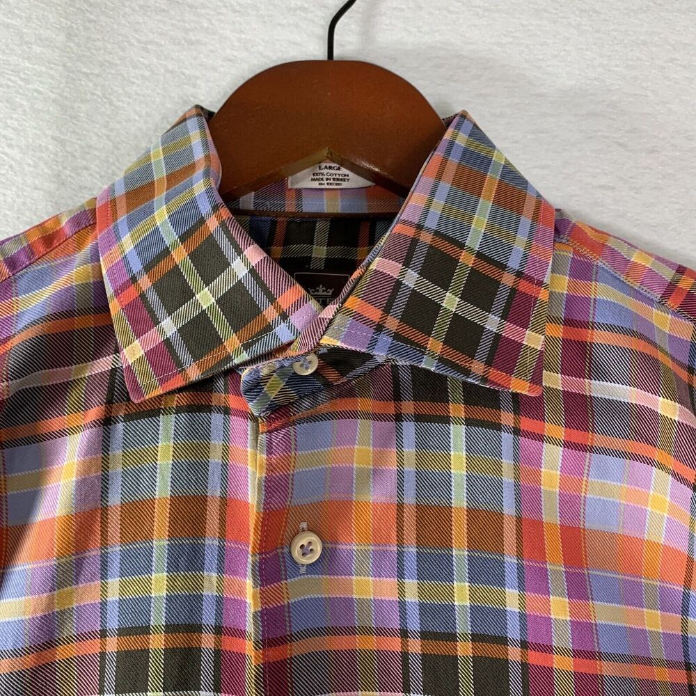 Peter Millar Shirt Men L Tartan Plaid 100% Cotton Multicolor Sport Luxury Preppy - Picture 6 of 14